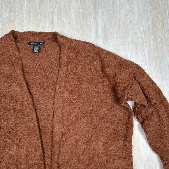 Eileen Fisher Brown Boucle Open Front Knit Cotton Blend Cardigan Sweater XXS - Picture 2 of 13